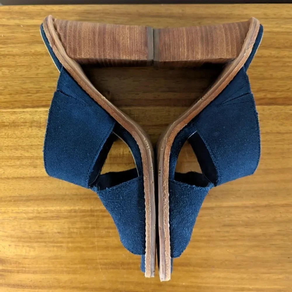 Ugg Blue Suede Leather Preppy Academia Coastal Capsule Sailor Chic Heels 8